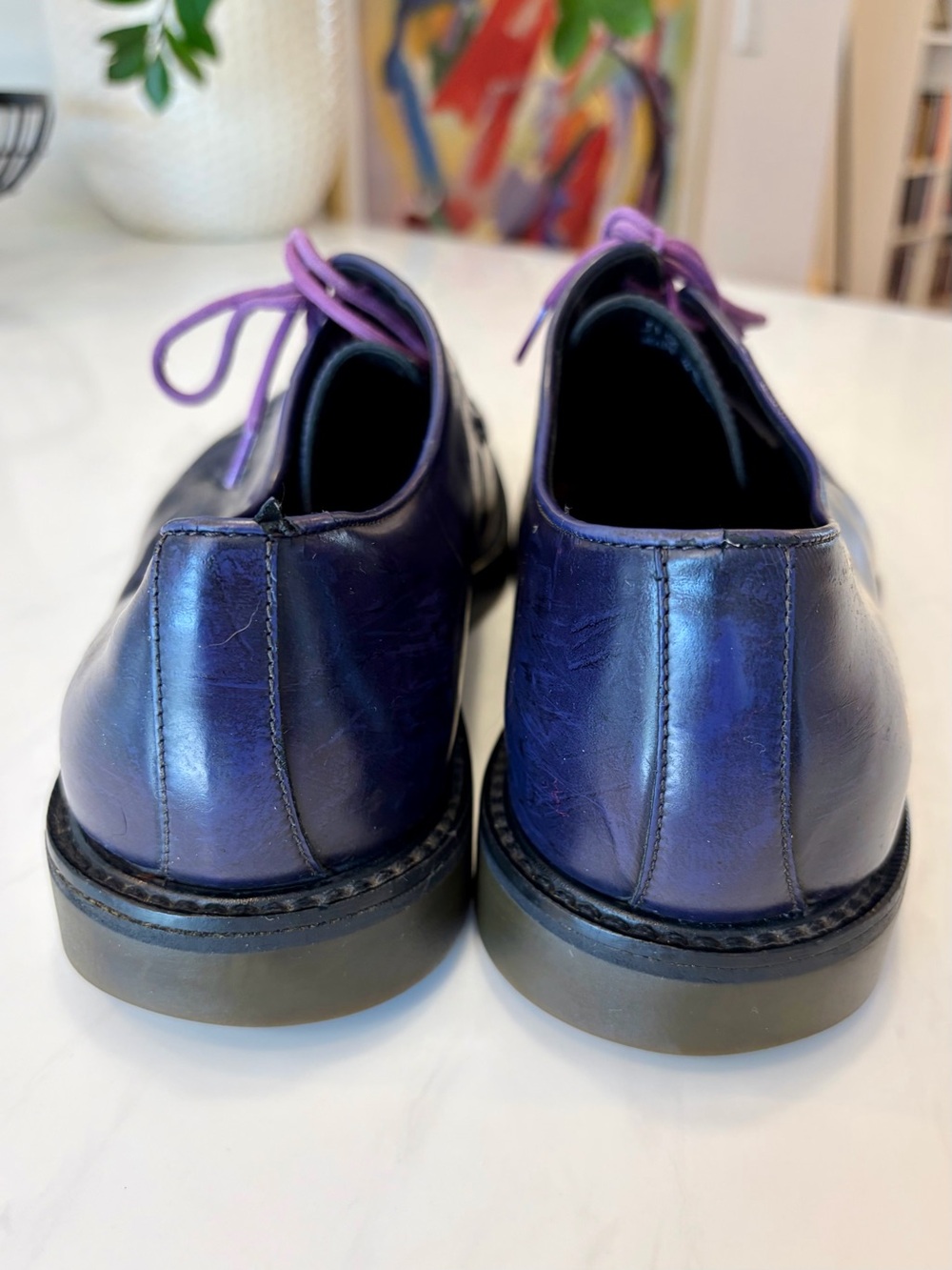 Paul Smith Ink Blue/ Purple Leather Derby Shoes Made in Italy - Picture 5 of 8
